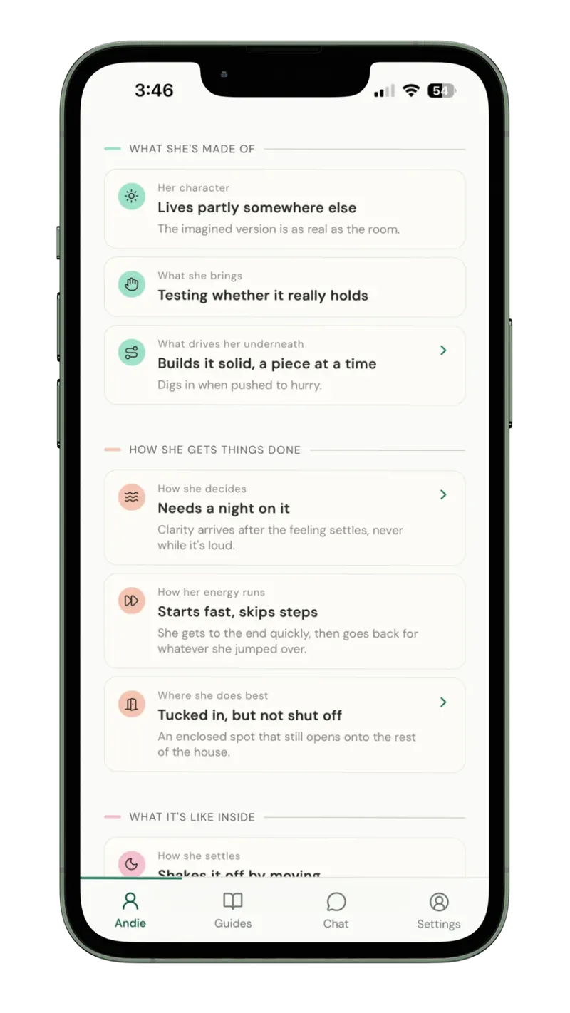 Andie's dashboard on a phone